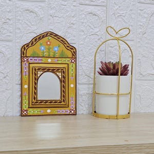 Colorful Wood Mirror Frame -  Arch Handcrafted Moroccan Wooden Mirror Design - Vintage Wood Furniture - Carved Berber Mirror, Home Decor