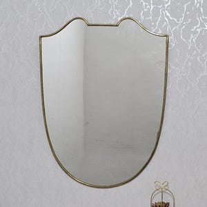 Italian Antique Brass Shield Mirror – Handmade Wall Mirror | Vintage Style Gold Mirror for Living Room, Bathroom, Bedroom Décor