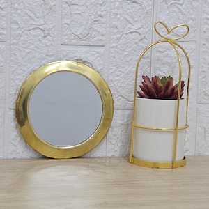 Small Round Brass mirror, Round mirror, Vanity Wall mirror, vintage mirror for home decor and gift girl