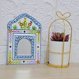 Arch Wooden Mirror Frame -  Colorful Arch mirror Handcrafted Moroccan Design - Vintage Colorful Wood Furniture - Carved Berber Mirror