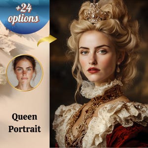 Custom Royal Queen Portrait from Photo | Renaissance Portrait | Personalized Art | Birthday Gift for Her | Valentines day gift