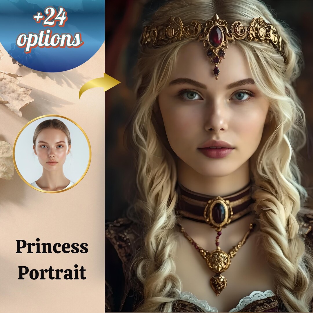 Princess Protrait Custom Renaissance Princess Portrait From Photo | Personalized Royal ...