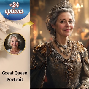 Custom Renaissance Queen Portrait: Photo to Canvas Print (Digital Download A3 Size 12x16 inches)