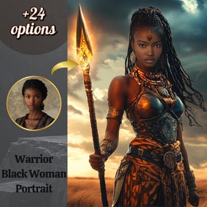 Custom Warrior Black Woman Portrait from Photo (Digital Download A3 Size 12x16 inches)