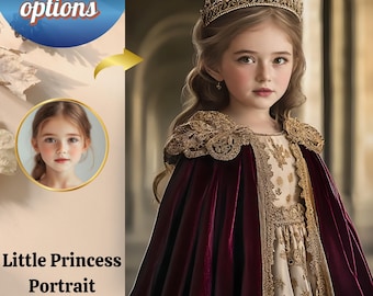 Custom Little Princess Portrait from Photo | Personalized Royal Girl Art | Digital Download | Gift for Girls | Renaissance Style