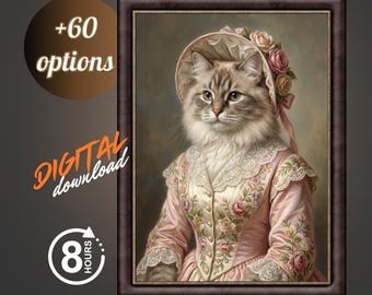 Personalized Cat Portrait from Photo | Custom Pet Cat Art | Digital Download | Unique Cat Lover Gift | Fantasy Animal Art