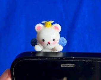 Figurine de téléphone en pâte polymère « Pops et son abeille » /  Sun’amiz mignon fait main en pâte polymère.