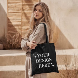 Maquete de bolsa preta, maquete de bolsa tote em tela, maquete OAD113, maquete de bolsa Liberty, maquete de bolsa tote preta, maquete de bolsa tote, maquete de bolsa tote Boho