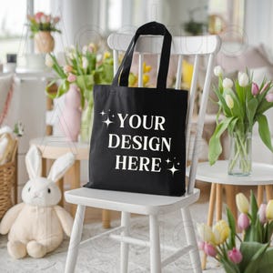 Mockup de bolsa preta Liberty tema de Páscoa, mockup de bolsa Tote Canvas, mockup OAD113, mockup de bolsa Liberty, mockup de bolsa preta, mockup de bolsa Tote