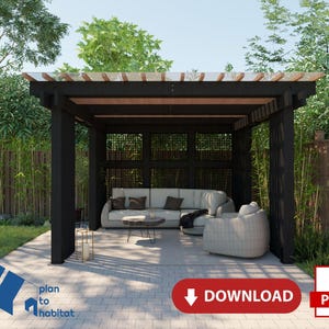 Pergola Plans 12x12 Backyard – DIY Wood Pergola Garden Blueprint PDF, Modern Pergola Patio Design & Simple DIY Backyard Plan