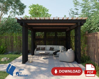 Pergola Plans 12x30 Garten – DIY Holz Pergola Garten Blueprint PDF, Modernes Pergola Terrasse Design & Einfacher DIY Garten Plan