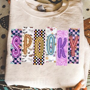 Spooky PNG, Halloween Sublimation Design, Colorful Patchwork Spooky Letters PNG, Retro Halloween Shirt PNG, Cute Pastel Spooky Clipart