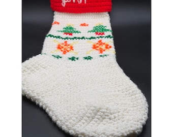Vintage Handmade Crochet Christmas Stocking Personalized John Trees Snowflake
