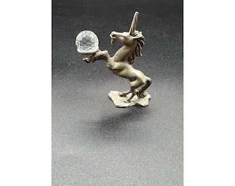 Vintage Spoontique Pewter Unicorn With Crystal Glass Ball, Figurine #482