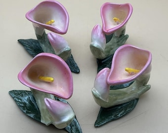 Vintage PIA RPA 1986 Bone China Napkin Rings Pink Calla Lily Hand Painted Set 4