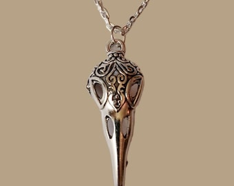 Collana con teschio di uccello, collana con teschio di corvo gotico, collana gotica, tribale, fatta a mano