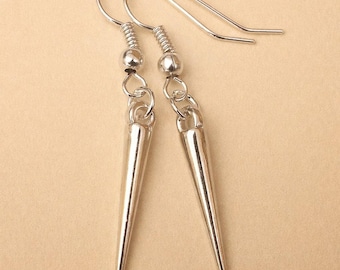 Spike Earrings, Silver Plate Spikes, Drop Dangle Earrings, Gothic, Goth, Punk, Handmade