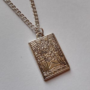 Collar de Carta del Tarot, Los Enamorados, Cadena Plateada Romántica, Wicca Pagana, Nueva Era