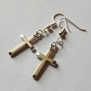 Cross Earrings, Simple Drop Dangle Gothic Earrings, Handmade