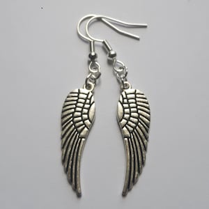 Angel Wing Earrings, Silver Plate Drop Dangle Earrings, Angels, Handmade