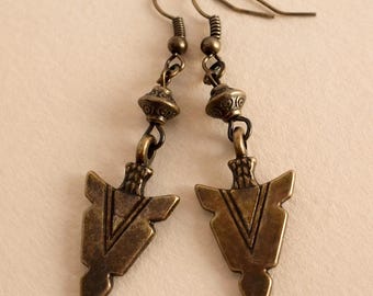 Arrowhead Earrings, Bronze Earrings, Arrowhead Earrings, Large Earrings, Drop Dangle Earrings