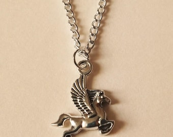 Pegasus Necklace – Flying Horse Greek Mythology Pendant, Silver Plate Chain, Handmade Jewellery