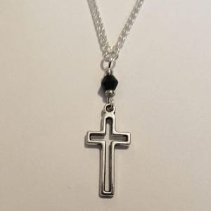 Gothic Cross Necklace, Black Crystal Cross Chain Necklace, Simple Cross Necklace, Handmade