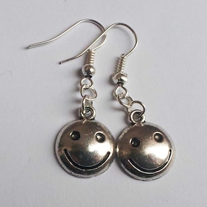Happy Face Earrings, Silver Plate Smiley Face Earrings, Handmade