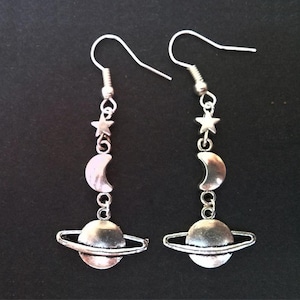 Planet Earrings, Star Moon Planet Earrings, Saturn Drop Dangle Celestial Earrings, Geek Chic, Astronomy Gift