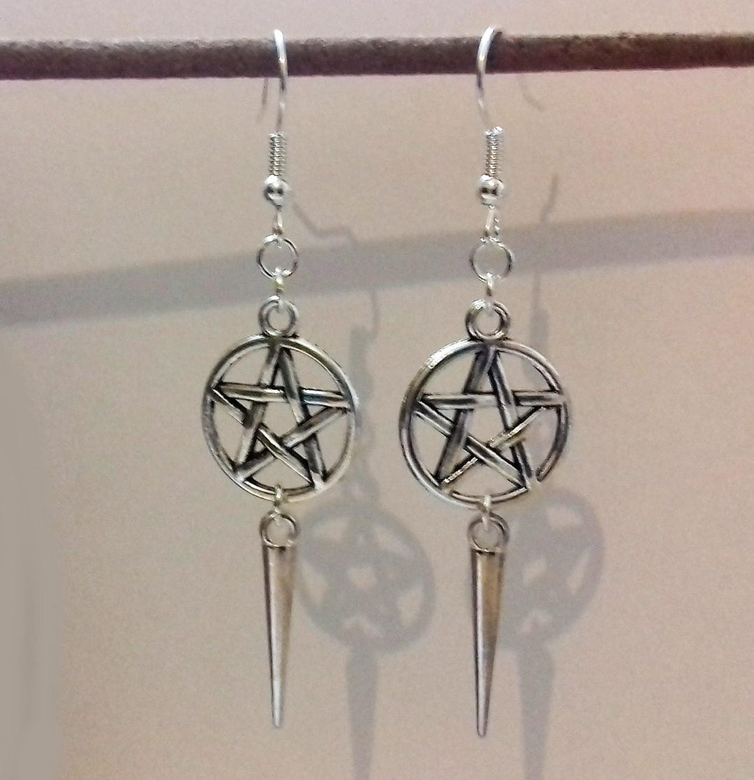 1Pair Gothic Triple Moon Pentagram Earrings Wicca Jewellery Design...