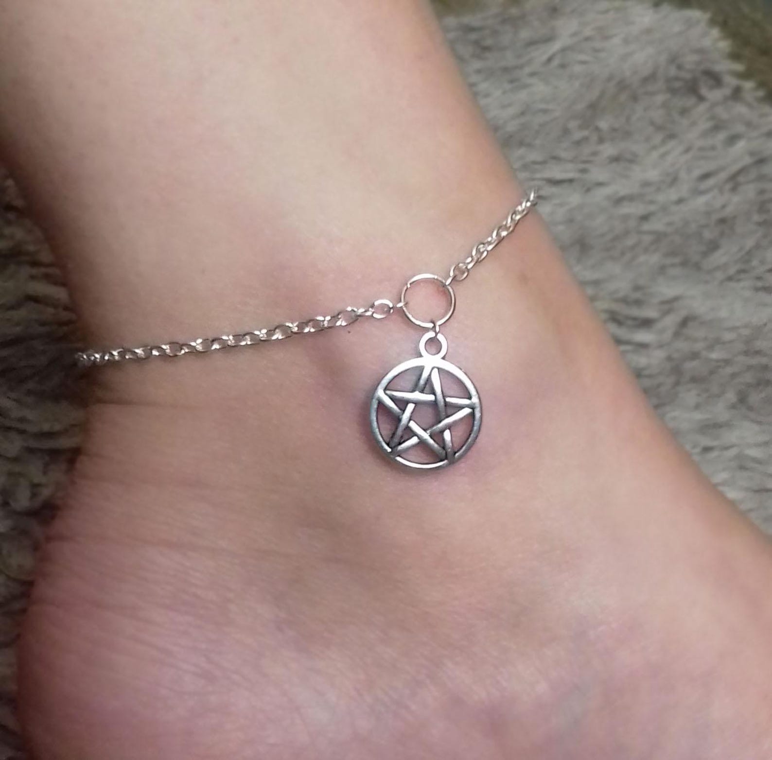 Silver Plate Pentacle Anklet, Pentagram Ankle Bracelet, Chain Anklet ...