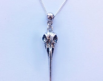 Collar con calavera de pájaro, collar gótico de plata, collar gótico, hecho a mano