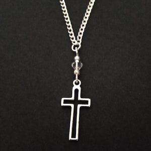 Clear Crystal Cross Chain Necklace, Simple Cross Necklace, Handmade