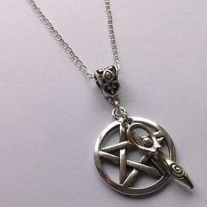 Goddess Pentacle Necklace, Pentagram Cluster Pendant Necklace, Wicca Pagan, Witch, New Age, Handmade