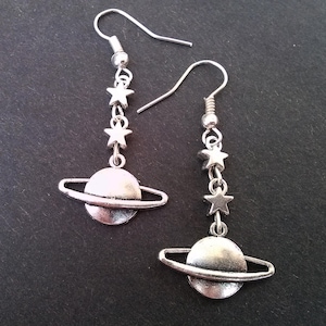 Stars Planet Saturn Earrings, Planet Earrings, Drop Dangle Celestial Star Earrings, Geek Chic, Astronomy Gift, Handmade