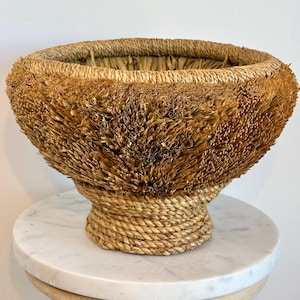 Vintage Handwoven Folk Art Straw Stick Basket Plant Pot Cover