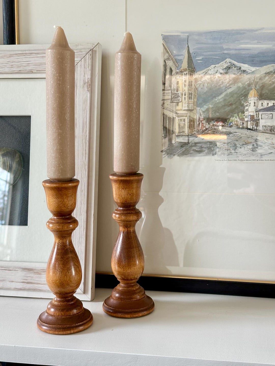Vintage Turned Wood Candlestick Holders, Set of 2 - Etsy
