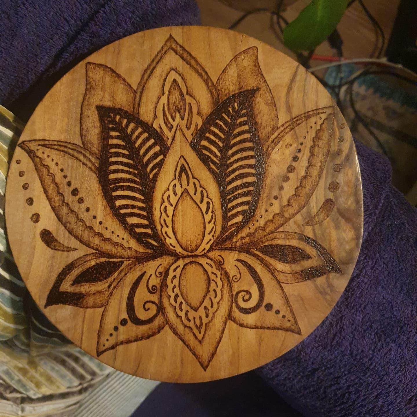 Pyrography Lotus Olive Wood Trivet With Lotus Pyrography - Etsy