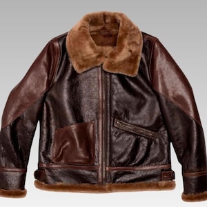 Sheepskin Jacket with Faux Shearling, Real Leather Winter Coat, Classic Outerwear