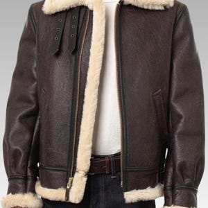 Men’s B3 Shearling Bomber Jacket, Real Leather Aviator Coat with Cream Fur Lining, WWII Flight Style Winter Outerwear