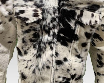 Men’s Hair-On Cowhide Leather Jacket, Pony Hair Western Coat, Classic Cow Print Outerwear