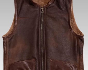 Herren Lammfell Lederweste, Vintage Schaffell Oberbekleidung