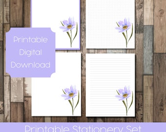 Watercolor Daisy Printable Stationery Set 4 Styles, 2 Sizes A4 & US Letter - Lined, Unlined, Dotted, Blank Note and Journal - PDF