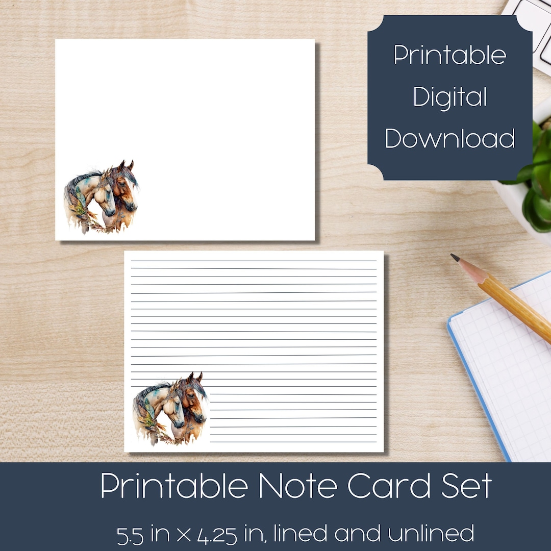 Watercolor Horses Printable Stationery Set, Notecards, Lined and ...