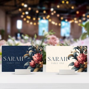 Conjunto de modelos de cartões de lugar | Cartões de nome dobráveis/planos | Design inspirado em flores holandesas | Elegante e histórico editável | 3,5x2 3,5x4 | SBW03