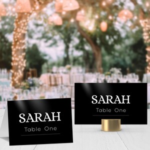 Conjunto de modelos de cartões de lugar com tema minimalista para casamento | Opção escura, cartão de nome plano e dobrado | Design minimalista | 3,5 x 2 e 3,5 x 4 polegadas | SBW08