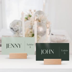 Conjunto de modelos de cartões de lugar com tema minimalista para casamento verde | Cartões de nome com layout plano escuro e claro | 3,5 x 2 polegadas | SBW21