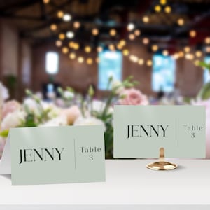 Plantillas para tarjetas de lugar con temática de boda minimalista verde / Opción ligera, diseño plano y plegado / 3.5 x 2 y 3.5 x 4 pulgadas / SBW21