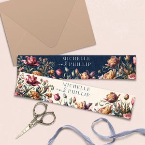 Plantilla de banda para el ombligo de boda para invitaciones de 12,7 x 18,8 cm / Envoltorio de invitación en 3 tamaños / Diseño de inspiración floral holandesa / Descarga instantánea, SBW03