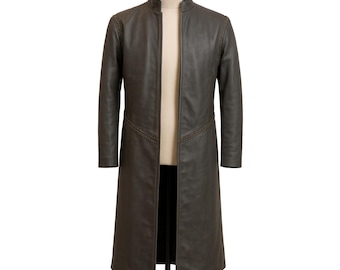Men Aragorn Cosplay Leather Coat, Brown Halloween Real Leather Coat, Strider Cosplay Winter Long Duster Coat, Men King Cosplay Leather Coat